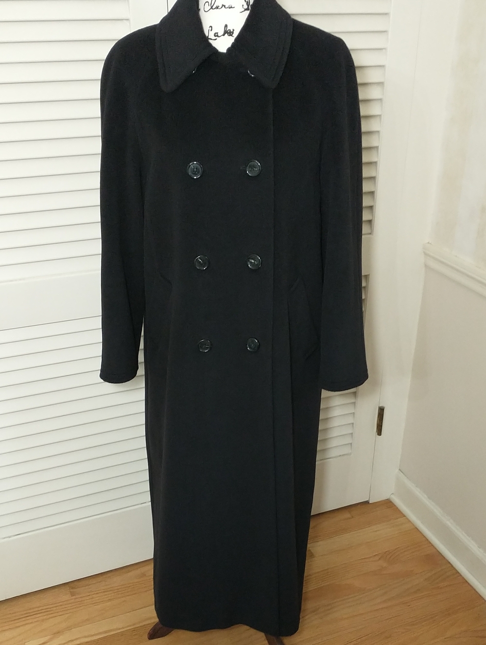 Vintage Cinzia Rocca Full Length (50") 100% Wool Black Coat, Quiet Luxury,Size M